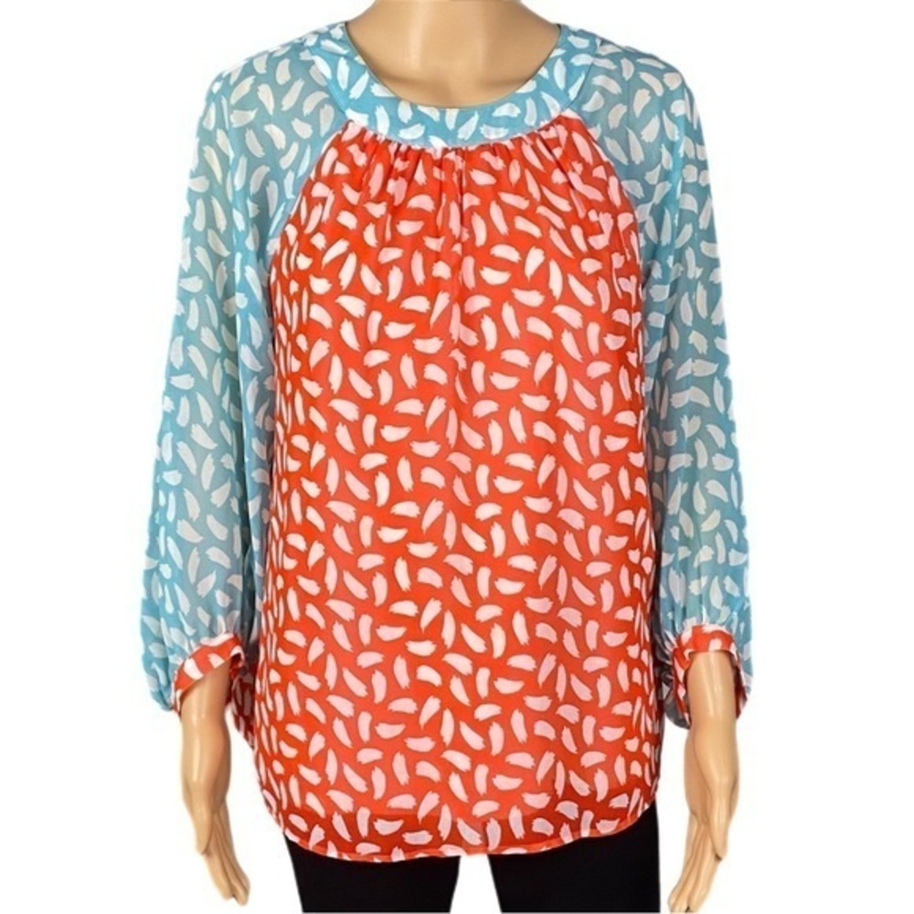 BODEN “Sylvie” orange and blue, sheer chiffon over lining blouse. Size US 6. EUC
